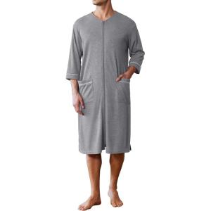 imageEkouaer Mens Robes Lightweight Zipper House Coat Short Bathrobes Soft Sleepwear with Pockets S3XLLight Grey
