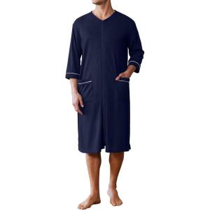 imageEkouaer Mens Robes Lightweight Zipper House Coat Short Bathrobes Soft Sleepwear with Pockets S3XLNavy Blue