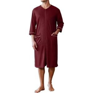 imageEkouaer Mens Robes Lightweight Zipper House Coat Short Bathrobes Soft Sleepwear with Pockets S3XLWine Red