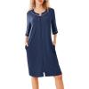 imageEkouaer Women Robes Zipper Front 34 Sleeve Housecoat Zip Up Bathrobes Lightweight Nightgown with Pockets SXXLBlue Purple