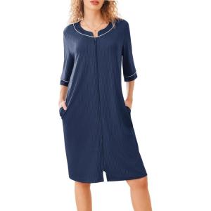 imageEkouaer Women Robes Zipper Front 34 Sleeve Housecoat Zip Up Bathrobes Lightweight Nightgown with Pockets SXXLBlue Purple