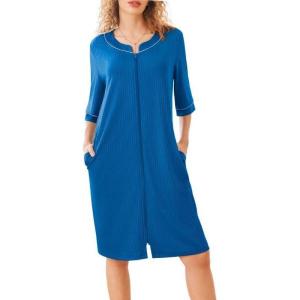 imageEkouaer Women Robes Zipper Front 34 Sleeve Housecoat Zip Up Bathrobes Lightweight Nightgown with Pockets SXXLRoyal Blue