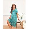 imageEkouaer Nightgowns for Women with Pockets Button Front Short Sleeve House Dresses Floral Print Mumu DressGreen