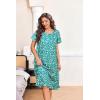 imageEkouaer Nightgowns for Women with Pockets Button Front Short Sleeve House Dresses Floral Print Mumu DressGreen