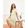 imageEkouaer Nightgowns for Women with Pockets Button Front Short Sleeve House Dresses Floral Print Mumu DressGreen Leaf