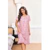 imageEkouaer Nightgowns for Women with Pockets Button Front Short Sleeve House Dresses Floral Print Mumu DressPink Flower