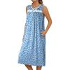 imageEkouaer Nightgowns for Women Sleeveless House Dress Soft Victorian Nightgown Button Night Dress with Pockets SXXLFloral Light Blue