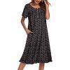 imageEkouaer Nightgowns for Women with Pockets Button Front Short Sleeve House Dresses Floral Print Mumu DressBlack