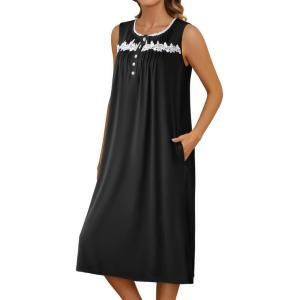 imageEkouaer Nightgowns for Women Sleeveless House Dress Soft Victorian Nightgown Button Night Dress with Pockets SXXLBlack