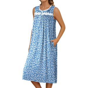 imageEkouaer Nightgowns for Women Sleeveless House Dress Soft Victorian Nightgown Button Night Dress with Pockets SXXLFloral Light Blue