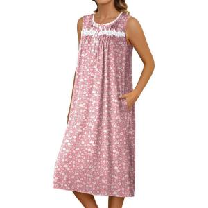 imageEkouaer Nightgowns for Women Sleeveless House Dress Soft Victorian Nightgown Button Night Dress with Pockets SXXLFloral Pink