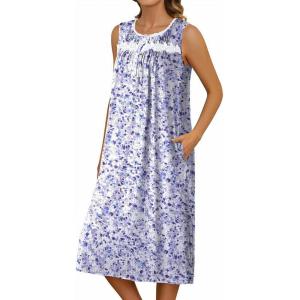 imageEkouaer Nightgowns for Women Sleeveless House Dress Soft Victorian Nightgown Button Night Dress with Pockets SXXLFloral Purple