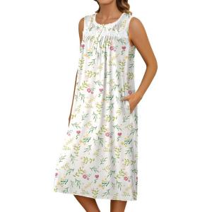 imageEkouaer Nightgowns for Women Sleeveless House Dress Soft Victorian Nightgown Button Night Dress with Pockets SXXLLeaf Yellow
