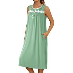 imageEkouaer Nightgowns for Women Sleeveless House Dress Soft Victorian Nightgown Button Night Dress with Pockets SXXLLight Green