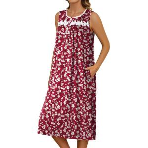 imageEkouaer Nightgowns for Women Sleeveless House Dress Soft Victorian Nightgown Button Night Dress with Pockets SXXLRed Floral