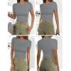 imageEkouaer Womens Basic Tee Shirts 3 Pack Short Sleeve Crew Neck Thermal Underwear Tops Base Layer3pcs Black Sage Green Light Gray
