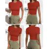imageEkouaer Womens Basic Tee Shirts 3 Pack Short Sleeve Crew Neck Thermal Underwear Tops Base Layer3pcs Caramel Dark Gray Red
