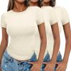 imageEkouaer Womens Basic Tee Shirts 3 Pack Short Sleeve Crew Neck Thermal Underwear Tops Base Layer3pcs Beige Beige Beige