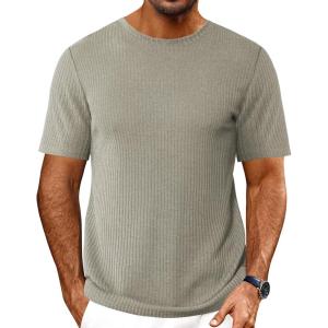 imageEkouaer Mens Knit TShirts Short Sleeve Casual Ribbed Shirts Lightweight Crewneck Tees Stretchy Undershirts SXXLApricot