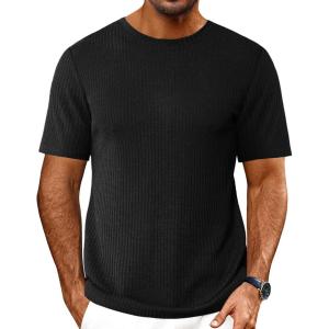 imageEkouaer Mens Knit TShirts Short Sleeve Casual Ribbed Shirts Lightweight Crewneck Tees Stretchy Undershirts SXXLBlack