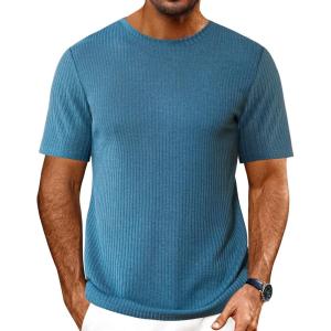 imageEkouaer Mens Knit TShirts Short Sleeve Casual Ribbed Shirts Lightweight Crewneck Tees Stretchy Undershirts SXXLBlue