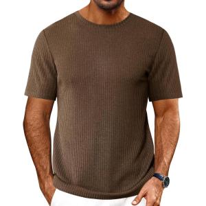 imageEkouaer Mens Knit TShirts Short Sleeve Casual Ribbed Shirts Lightweight Crewneck Tees Stretchy Undershirts SXXLBrown