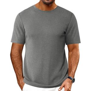imageEkouaer Mens Knit TShirts Short Sleeve Casual Ribbed Shirts Lightweight Crewneck Tees Stretchy Undershirts SXXLGrey
