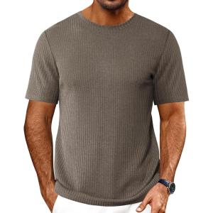 imageEkouaer Mens Knit TShirts Short Sleeve Casual Ribbed Shirts Lightweight Crewneck Tees Stretchy Undershirts SXXLKhaki