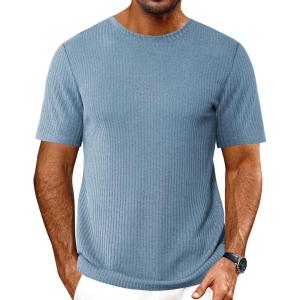 imageEkouaer Mens Knit TShirts Short Sleeve Casual Ribbed Shirts Lightweight Crewneck Tees Stretchy Undershirts SXXLLight Blue