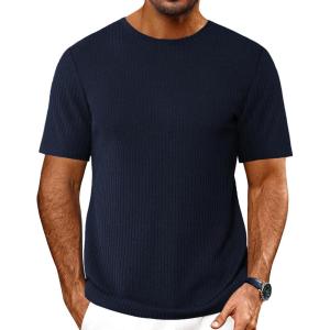 imageEkouaer Mens Knit TShirts Short Sleeve Casual Ribbed Shirts Lightweight Crewneck Tees Stretchy Undershirts SXXLNavy