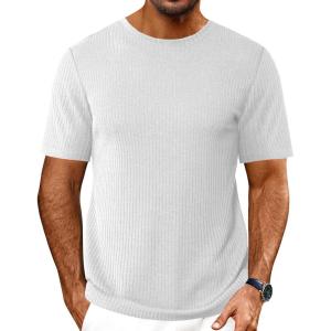 imageEkouaer Mens Knit TShirts Short Sleeve Casual Ribbed Shirts Lightweight Crewneck Tees Stretchy Undershirts SXXLWhite