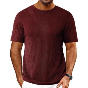 imageEkouaer Mens Knit TShirts Short Sleeve Casual Ribbed Shirts Lightweight Crewneck Tees Stretchy Undershirts SXXLWine Red