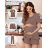 imageEkouaer 3 PCS Maternity Nursing Pajamas Set Postpartum Breastfeeding Short Sleeve Shirts Pregnancy Shorts ampamp Pants Pjs SXXLBrown