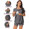 imageEkouaer 3 PCS Maternity Nursing Pajamas Set Postpartum Breastfeeding Short Sleeve Shirts Pregnancy Shorts ampamp Pants Pjs SXXLGrey
