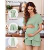 imageEkouaer 3 PCS Maternity Nursing Pajamas Set Postpartum Breastfeeding Short Sleeve Shirts Pregnancy Shorts ampamp Pants Pjs SXXLLight Green