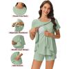 imageEkouaer 3 PCS Maternity Nursing Pajamas Set Postpartum Breastfeeding Short Sleeve Shirts Pregnancy Shorts ampamp Pants Pjs SXXLLight Green