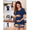 imageEkouaer 3 PCS Maternity Nursing Pajamas Set Postpartum Breastfeeding Short Sleeve Shirts Pregnancy Shorts ampamp Pants Pjs SXXLNavy Blue Print