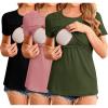 imageEkouaer Womens Nursing Tops 3 Pack Short Sleeve Ribbed Breastfeeding Shirts Double Layer Maternity Shirt Pregnancy ClothesBlackArmy GreenPink