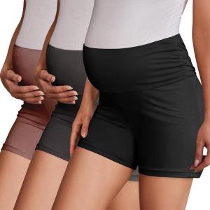 imageEkouaer 3 Pack Womens Maternity Shorts Stretchy Workout Pregnancy Shorts Comfy Lounge Pajama Sleepwear SXXLBlackDark GreyBrown