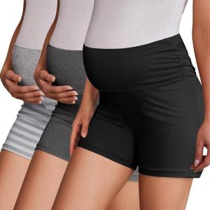 imageEkouaer 3 Pack Womens Maternity Shorts Stretchy Workout Pregnancy Shorts Comfy Lounge Pajama Sleepwear SXXLBlackDark Heather GreyHeather Grey White Stripe