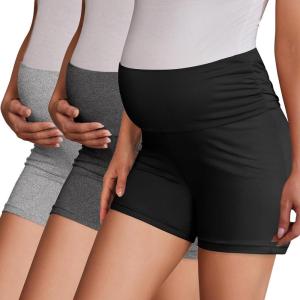 imageEkouaer 3 Pack Womens Maternity Shorts Stretchy Workout Pregnancy Shorts Comfy Lounge Pajama Sleepwear SXXLBlackDark Heather GreyLight Heather Grey