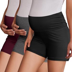 imageEkouaer 3 Pack Womens Maternity Shorts Stretchy Workout Pregnancy Shorts Comfy Lounge Pajama Sleepwear SXXLBlackDark Heather GreyMaroon