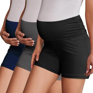 imageEkouaer 3 Pack Womens Maternity Shorts Stretchy Workout Pregnancy Shorts Comfy Lounge Pajama Sleepwear SXXLBlackDark Heather GreyNavy Blue
