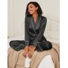 imageEkouaer Satin Lounge Sets for Women 2 Pieces Silk Pajamas Set Long Sleeve Top with Pants Outfits with BeltBlack