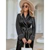 imageEkouaer Satin Lounge Sets for Women 2 Pieces Silk Pajamas Set Long Sleeve Top with Pants Outfits with BeltBlack