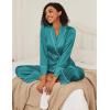 imageEkouaer Satin Lounge Sets for Women 2 Pieces Silk Pajamas Set Long Sleeve Top with Pants Outfits with BeltBlue Green