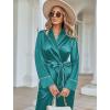 imageEkouaer Satin Lounge Sets for Women 2 Pieces Silk Pajamas Set Long Sleeve Top with Pants Outfits with BeltBlue Green