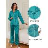 imageEkouaer Satin Lounge Sets for Women 2 Pieces Silk Pajamas Set Long Sleeve Top with Pants Outfits with BeltBlue Green