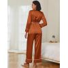 imageEkouaer Satin Lounge Sets for Women 2 Pieces Silk Pajamas Set Long Sleeve Top with Pants Outfits with BeltBrown