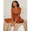 imageEkouaer Satin Lounge Sets for Women 2 Pieces Silk Pajamas Set Long Sleeve Top with Pants Outfits with BeltBrown